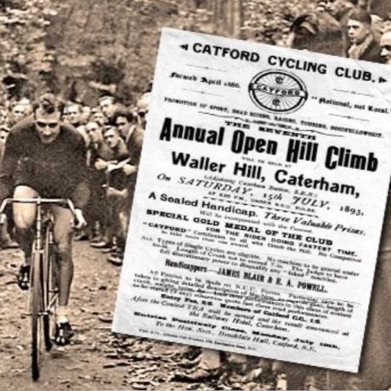 A historic Catford Cycle Club annual hill climb poster from 1893. The original Waller Lane hill climb.